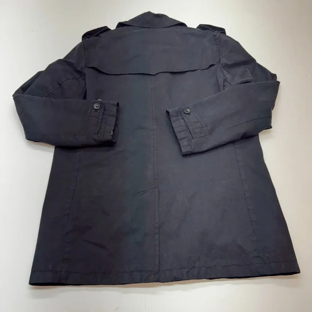 Mens Banana Republic Dark Navy Trench Coat Rain Garment Dye Preppy Large